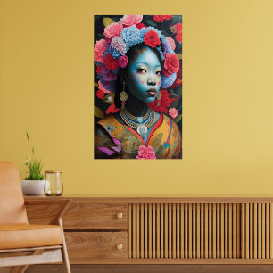 Poster Princesa do rosto azul com flores no cabelo