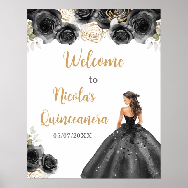 Poster Princesa do Vestido Negro Quinceanera Bem-vindo (Frente)