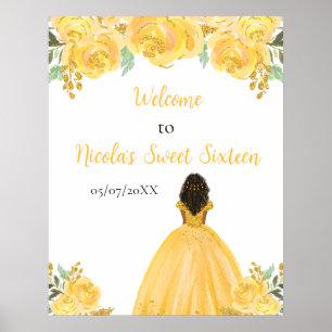 Poster Princesa Dourada de pele escura Doce 16 Boas-vinda