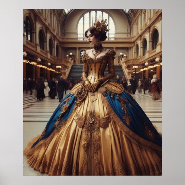 Poster Princesa Dourada Steampunk Vitoriana Industrial (Frente)