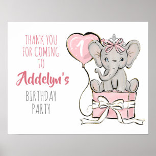 Poster Princesa Elefante Festa de aniversário Balão Obr