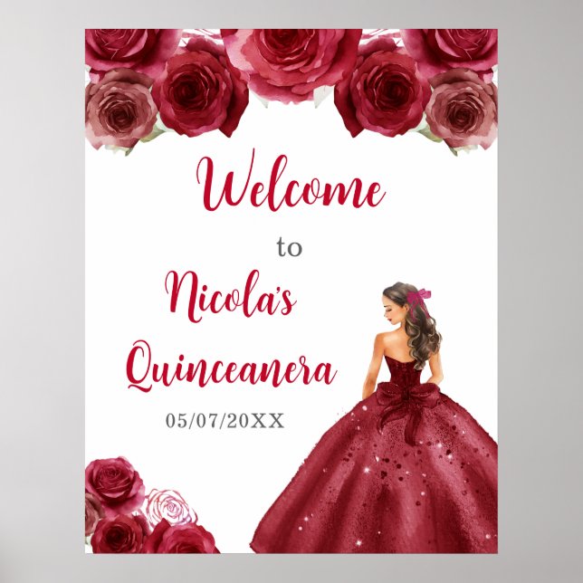 Poster Princesa em Red Dress Quinceanera Bem-vindo (Frente)