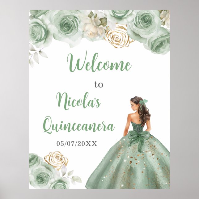 Poster Princesa em Sage Green Dress Quinceanera Bem-vindo (Frente)