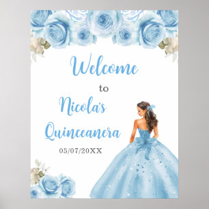 Poster Princesa Floral em Blue Dress Quinceanera Bem-vind
