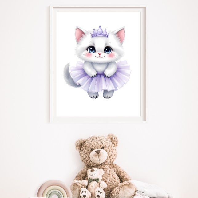 Poster Princesa Gatinha Branca Doce em Tutu Roxo Real (Criador carregado)