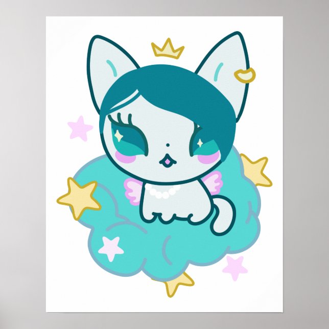 Poster Princesa kawaii gatinha com asas e coroa (Frente)