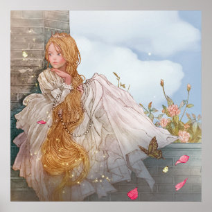 Poster Princesa linda de estilo Vintage na janela do Cast