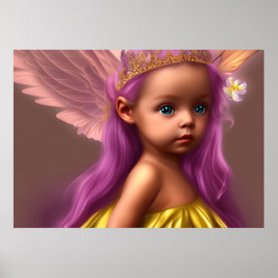 Poster Princesa Menina bonita borboleta roxa dourado