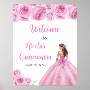 Poster Princesa na Rosa claro Dress Quinceanera Welcome