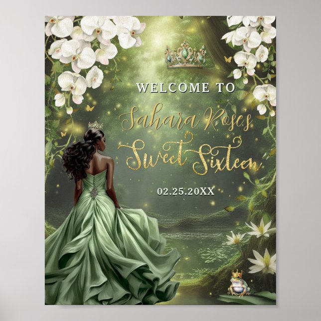 Poster Princesa Negra e Sapo Sábio Vestido Verde Doce 16 (Frente)