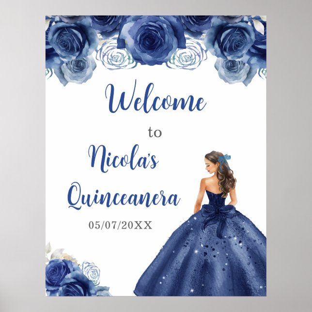 Poster Princesa no Marinho Blue Dress Quinceanera Bem-vin (Frente)