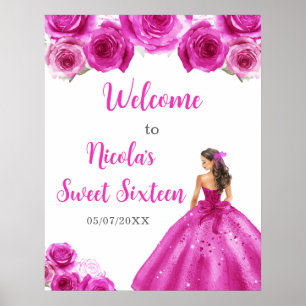 Poster Princesa no Vestido Rosa Quente Doce Dezesseis Bem