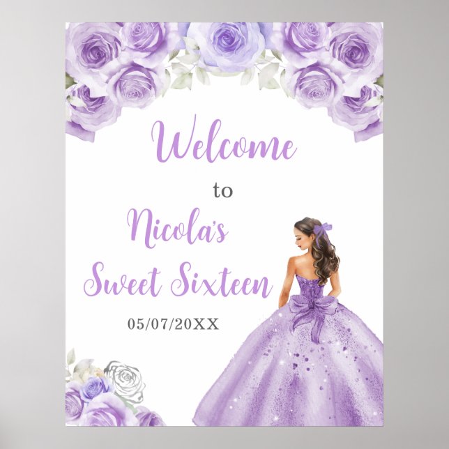Poster Princesa num vestido roxo Doce Dezesseis Bem-Vindo (Frente)