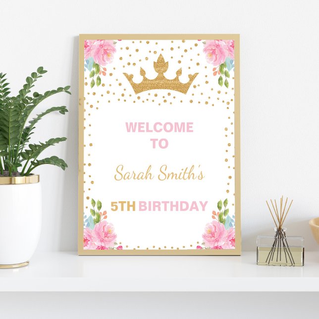 Poster Princesa - Sinal de Boas-Vindas, Princesa Birthday (Princess Welcome Sign, Princess Birthday Welcome Poster)