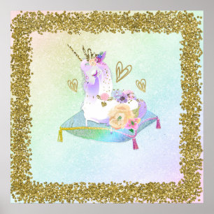 Poster Princesa Unicórnio Diva Íris Arco-Íris Pastel