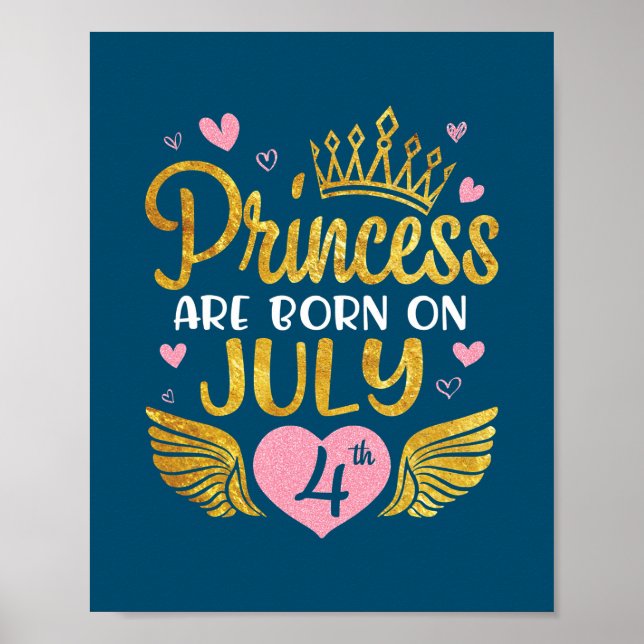 Poster Princess Are Born On July 4th Happy Birthday (Frente)