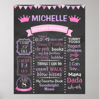Poster Princess First Birthday Chalkboard