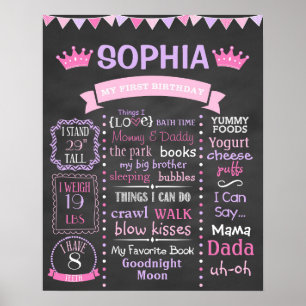 Poster Princess First Birthday Chalkboard