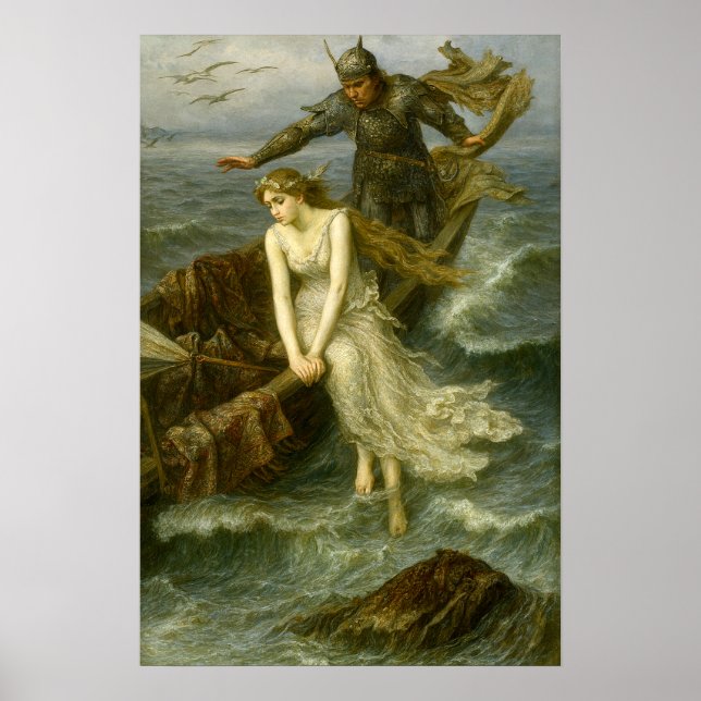 Poster Princess & Knight At Sea Medieval Fantasy Art (Frente)