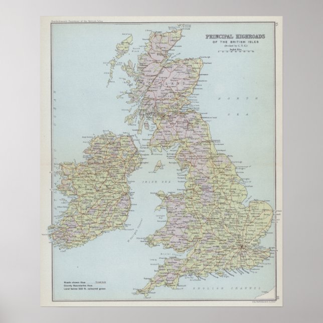 Poster Principais Estradas das Ilhas Britânicas (Frente)