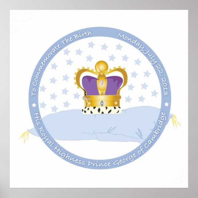 Pôster Príncipe George, Travesseiro de Cambridge e Coroa (Frente)