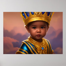Poster Príncipe lindo menino coroa dourada azul étnico