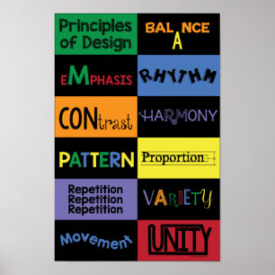 Pôster Princípios de design com cores brilhantes