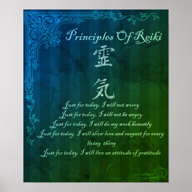 Poster Princípios Reiki Apenas Para Hoje E Símbolo Verde (Frente)