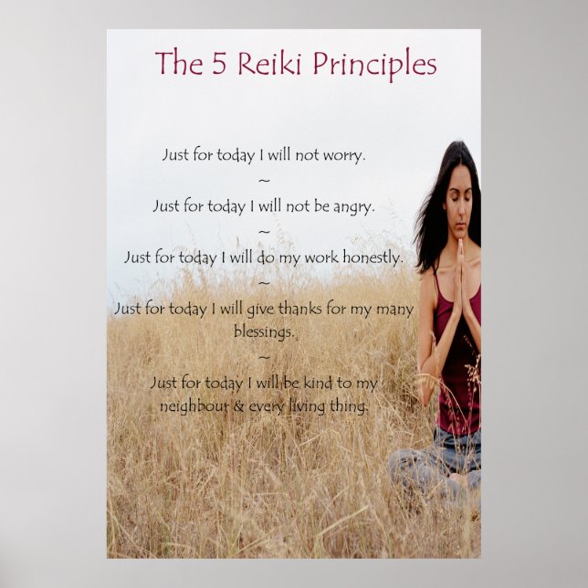 Poster Princípios Reiki com Mulher Meditante (Frente)