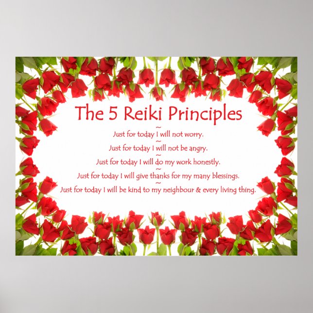 Poster Princípios Reiki com Rosas (Frente)