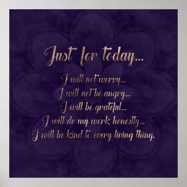 Poster Princípios Reiki - Ouro em lótus roxa (Frente)