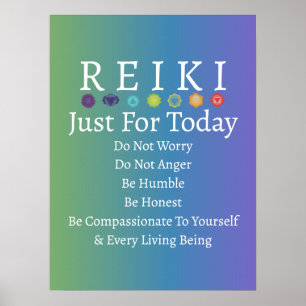 Poster Princípios Reiki Precede Verde Gradiente a Roxo