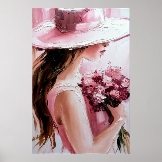 Poster Print,Romantic Woman with Flowers – Soft Pink Impr (Frente)