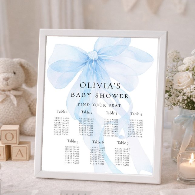 Poster Printable Blue Bow Baby Shower Seating Chart (Criador carregado)