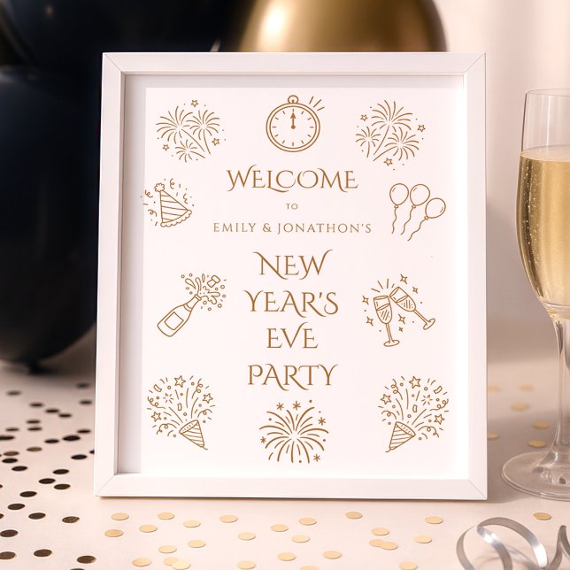 Poster Printable Doodles Gold Welcome to New Year Party (Criador carregado)