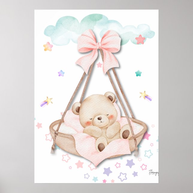 Poster Printable Sleeping Teddy Bear Wall Art  (Frente)