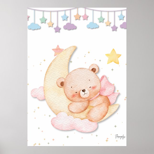 Poster Printable Sleeping Teddy Bear Wall Art  (Frente)