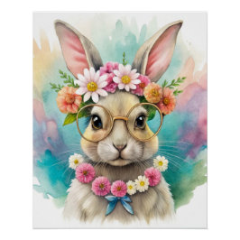 Pôster Printable Watercolor Cute Rabbit Wall Poster Art