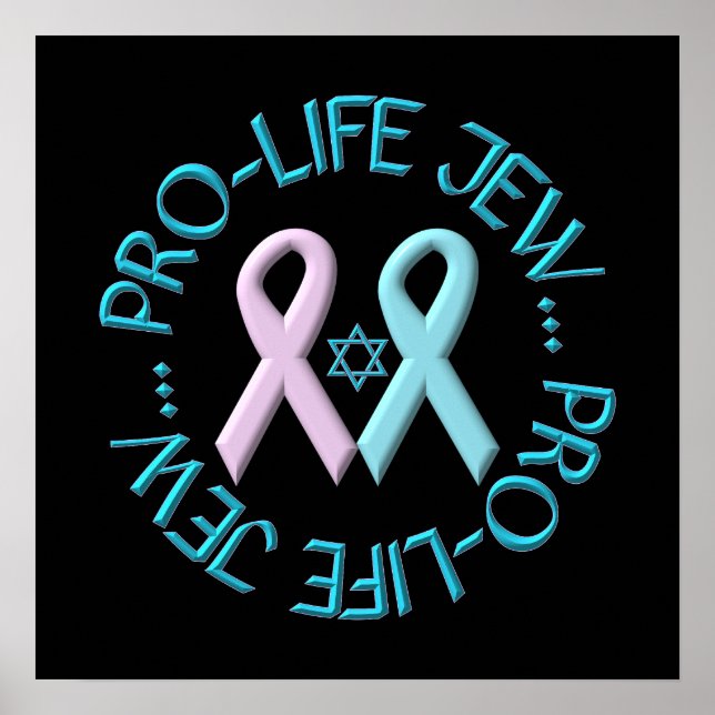 Poster "Pró-Vida Judia" com Estrela de David & Ribbons (Frente)