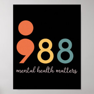 Poster Problemas de saúde mental do ponto e vírgula 988 P