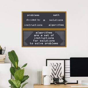 Poster problemas instruções soluções matemática algoritmo