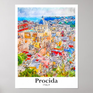 Poster Procida Itália Viagem Watercolor Sketch Sketch Dra