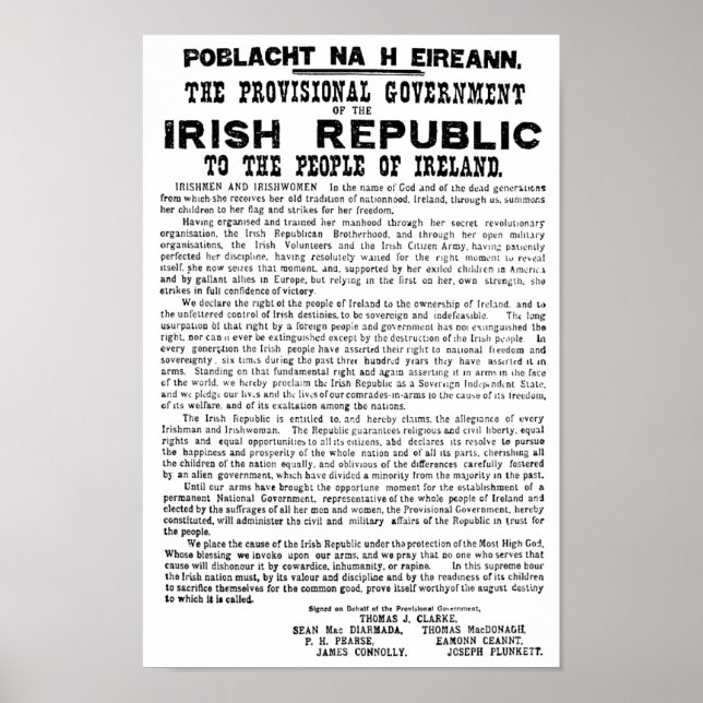 Poster Proclamação da Ascensão páscoa da República Irland (Frente)