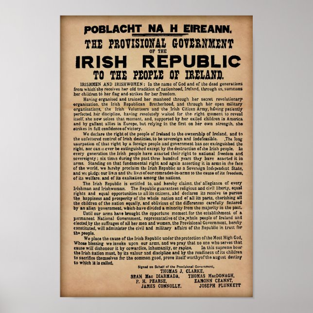Poster Proclamação Irlandesa 1916 - Cópia Original (Frente)