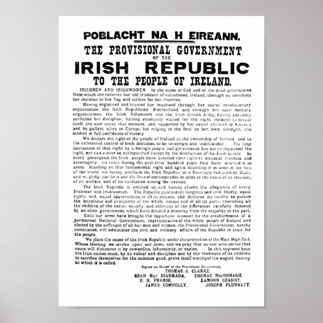 Pôster Proclamação irlandesa de 1916 (Frente)