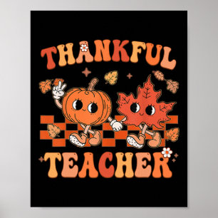 Poster Professor agradecido Retro Groovy Ação de Graças Q