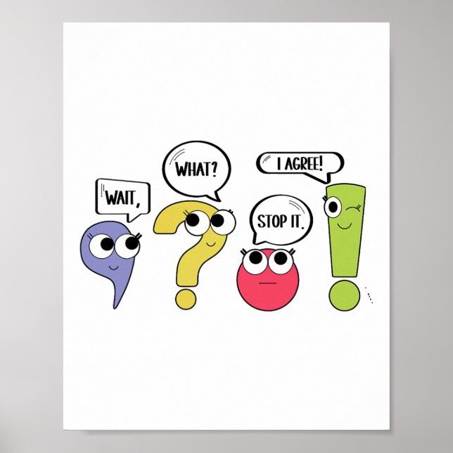 Poster Professor de Gramática Divertido Pontuação Espere  (Frente)