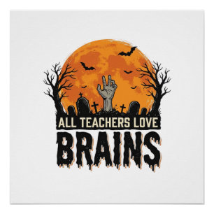 Pôster Professor de Halloween Cérebros Design Vetorial Vi