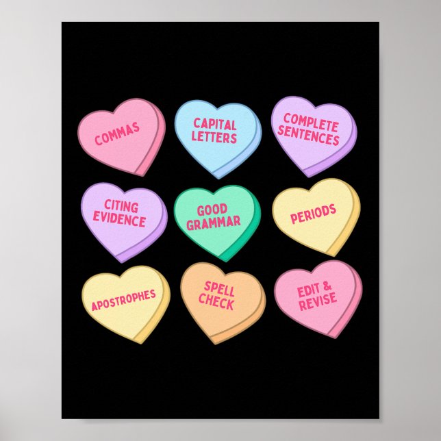 Poster Professor de Inglês Valentines Candy Heart Inglês  (Frente)