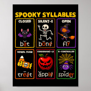 Poster Professor de Leitura de Halloween Sílabas Assustad
